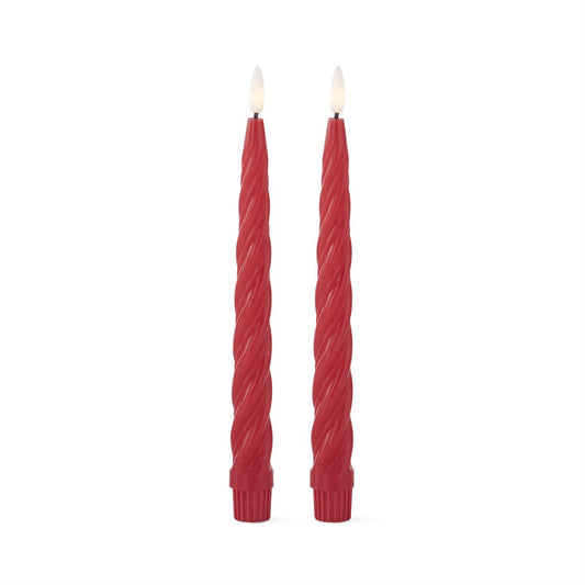 Red Spiral LED Taper Candles with Timer - 2 Pk, 9.75"