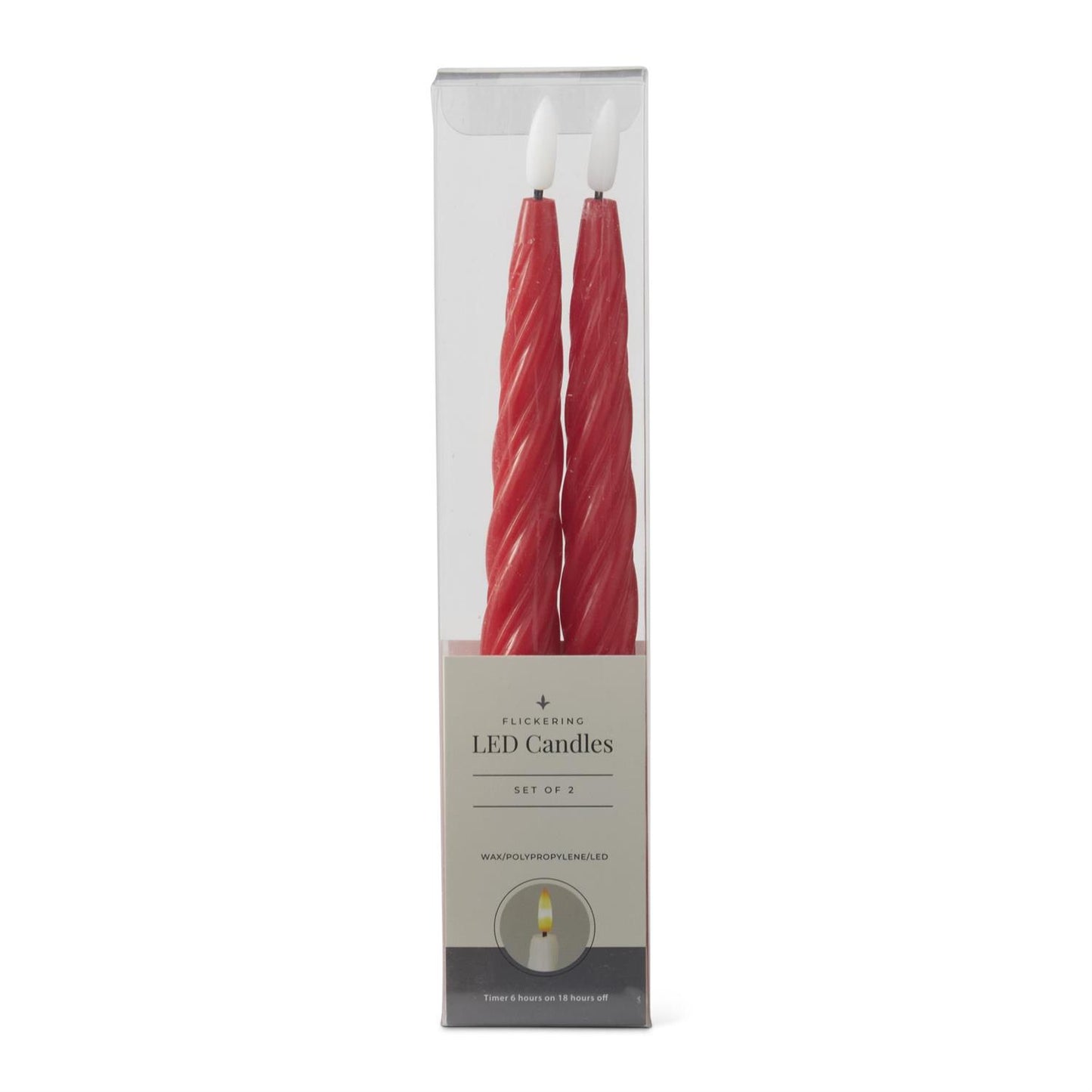 Red Spiral LED Taper Candles with Timer - 2 Pk, 9.75"