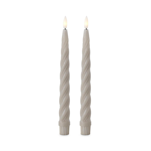 Taupe Spiral LED Taper Candles w/Timer - 2 Pk, 9.75"