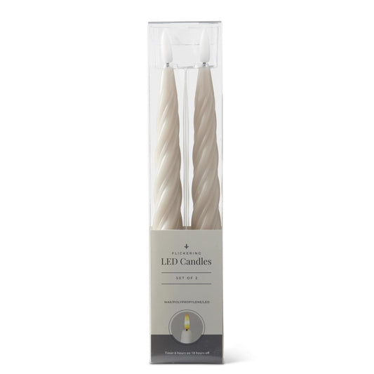 Taupe Spiral LED Taper Candles w/Timer - 2 Pk, 9.75"