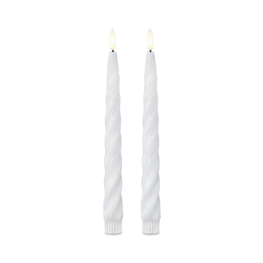 White Spiral LED Taper Candles with Timer - 2 Pk, 9.75"
