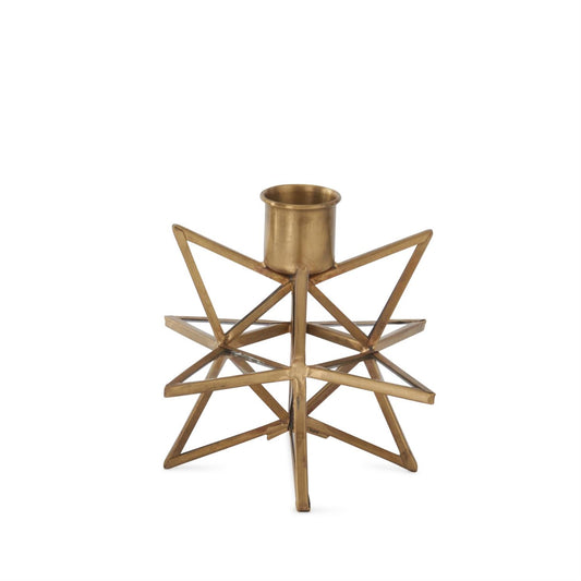 3-Dimensional Gold Metal & Glass Star Taper Candleholder - 4.75"