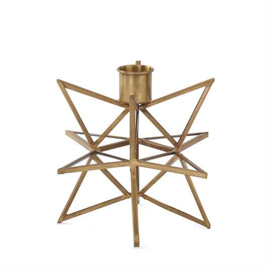 3-Dimensional Gold Metal & Glass Star Taper Candleholder - 6"