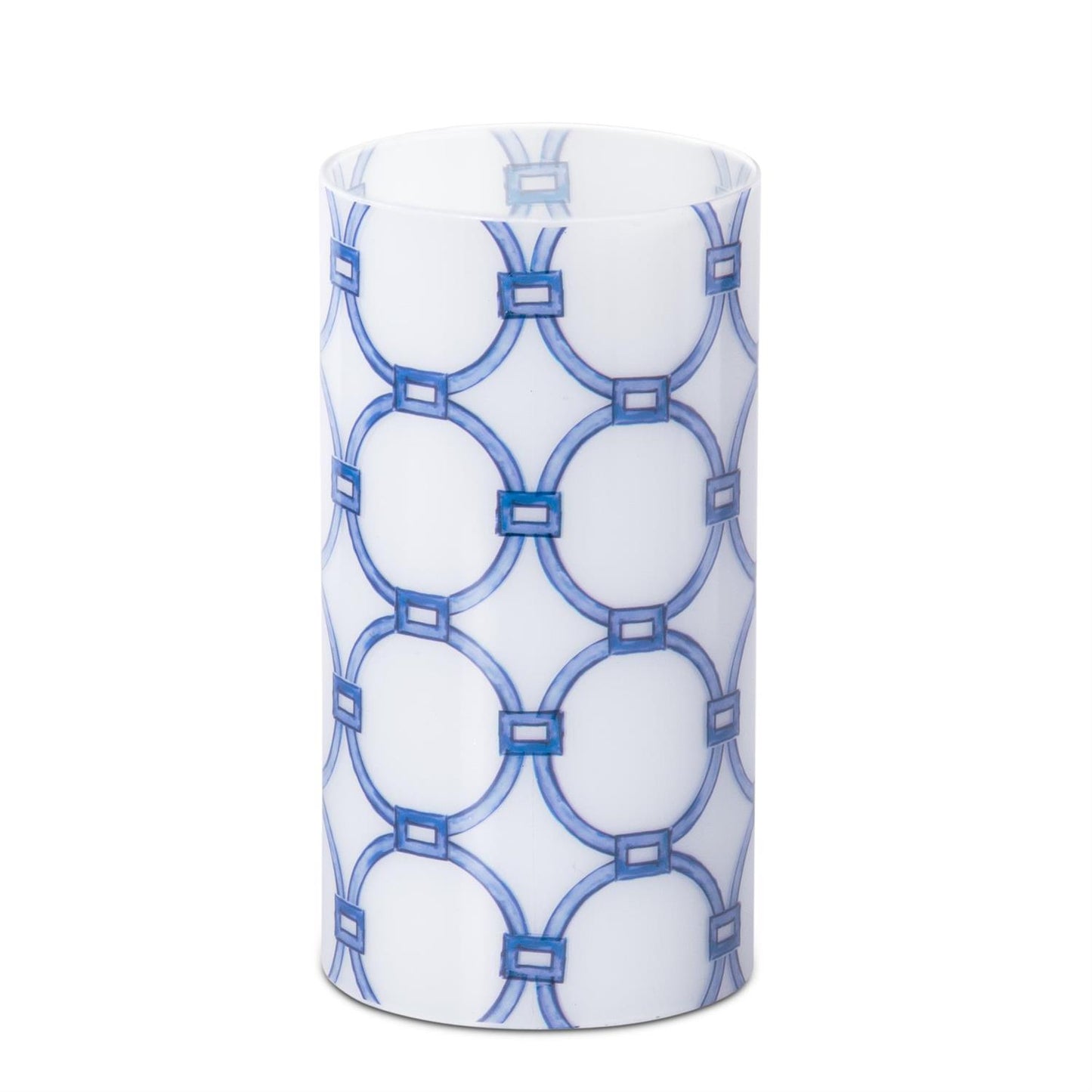 Blue and White Link Glass Cylinder Candle Slip Cover - 7.75"