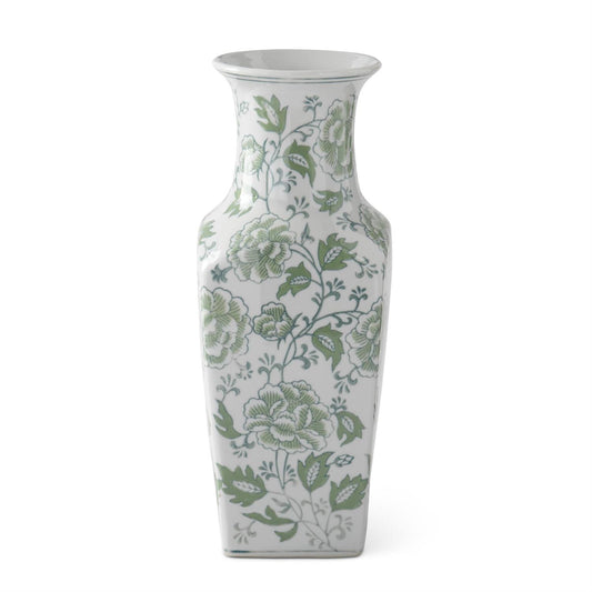 Green & White Floral Ceramic Vase - 14"