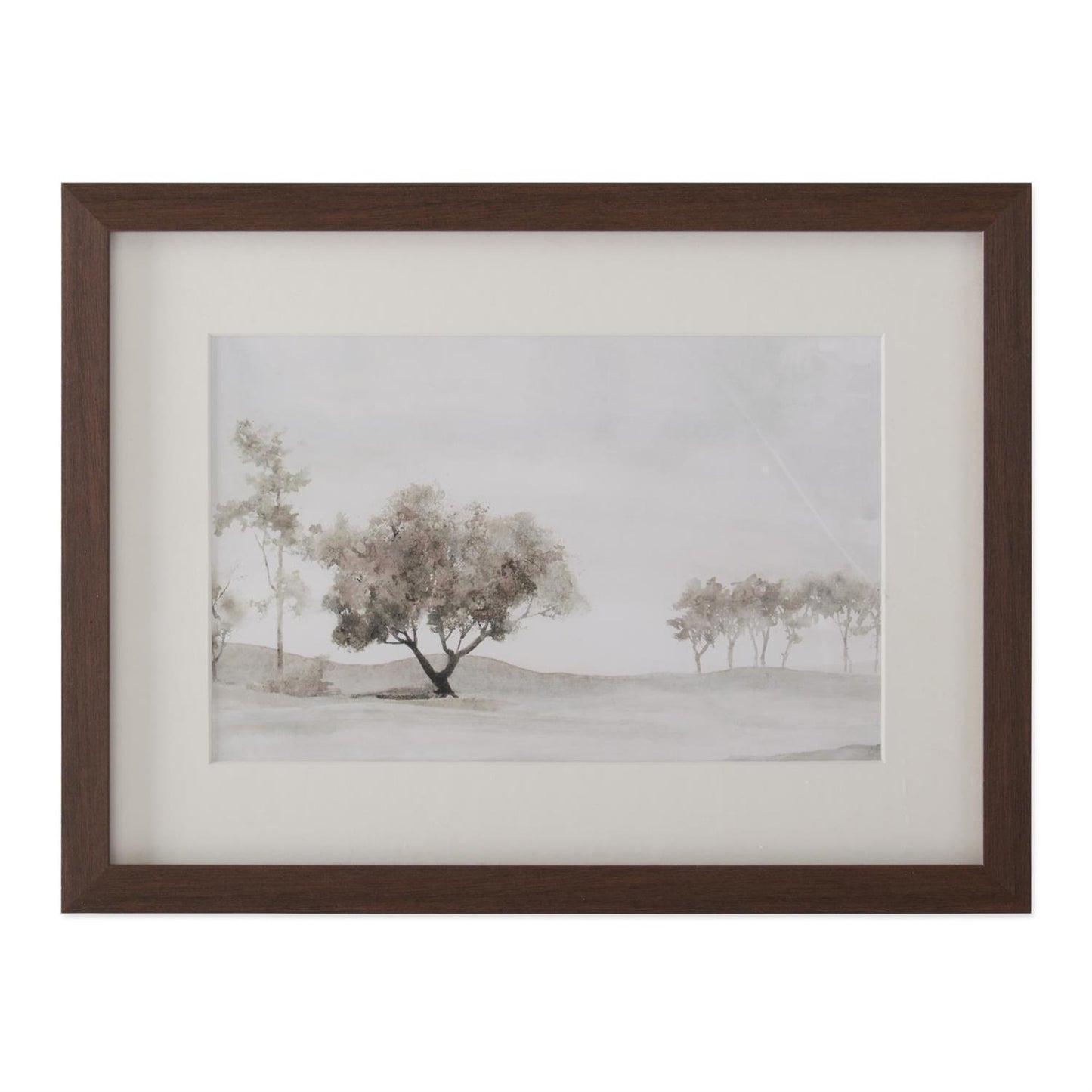 Brown Wood Framed Watercolor Landscape Print - 16"
