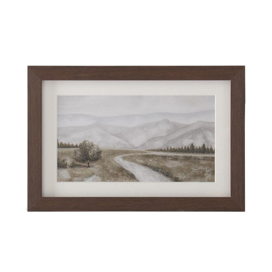 Brown Wood Framed Watercolor Landscape Print - 12"