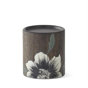 Dark Brown Wood W/Hand painted White Floral Pillar Candle Holder - 4"H