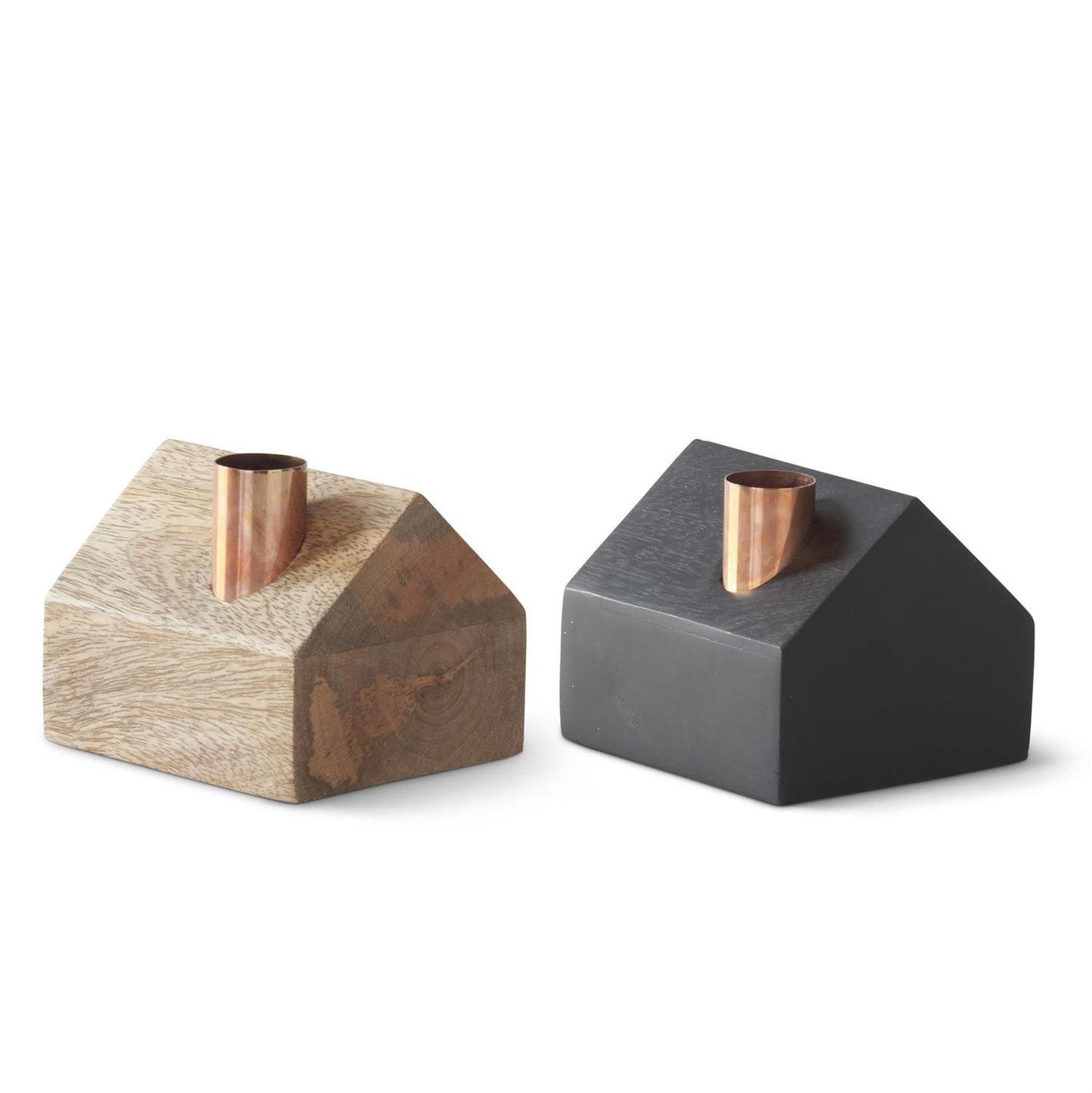 Wood House Taper Candleholder - 3.5" x 4"