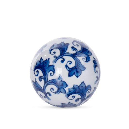 Blue and White Ceramic Chinoiserie Ball - 3"