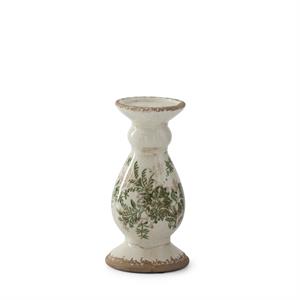 Chinoiserie Candleholder, Green & Cream w/Brown Crackled Ceramic  - 8.25"