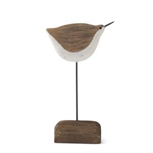 White and Natural Wood Seagull Spindle on Driftwood Base - 7"