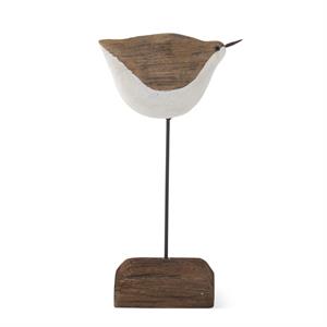 White and Natural Wood Seagull Spindle on Driftwood Base - 7.5"