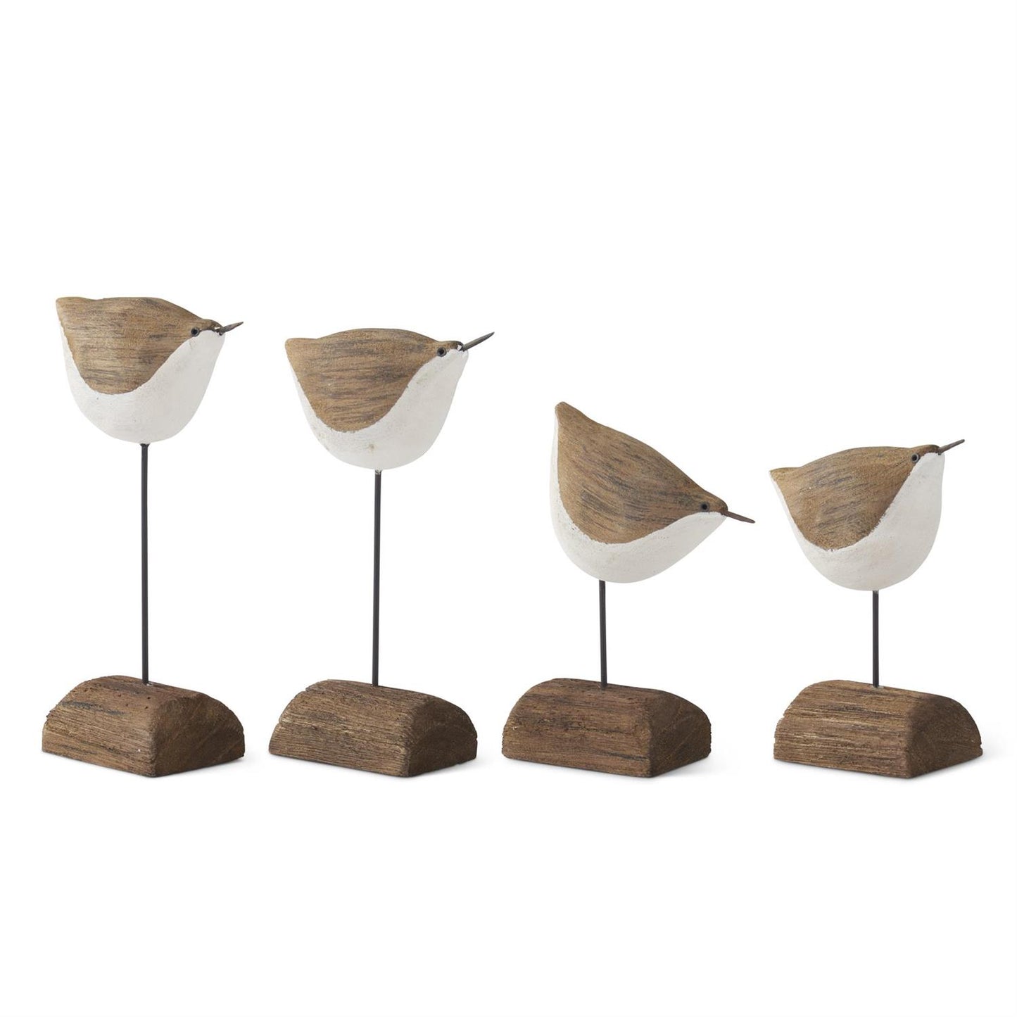 White and Natural Wood Seagull Spindle on Driftwood Base - 5.25"