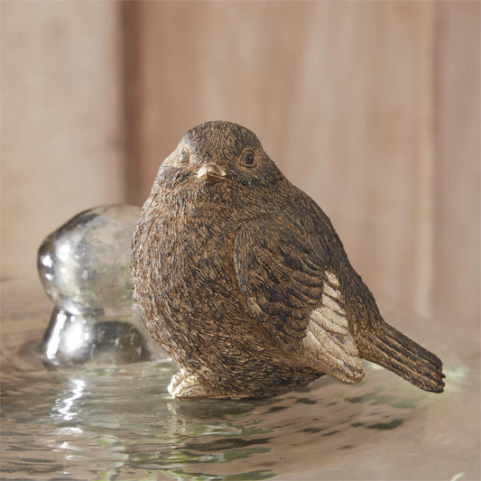 Textured Brown And Gold Resin Sitting Bird - 3.75"