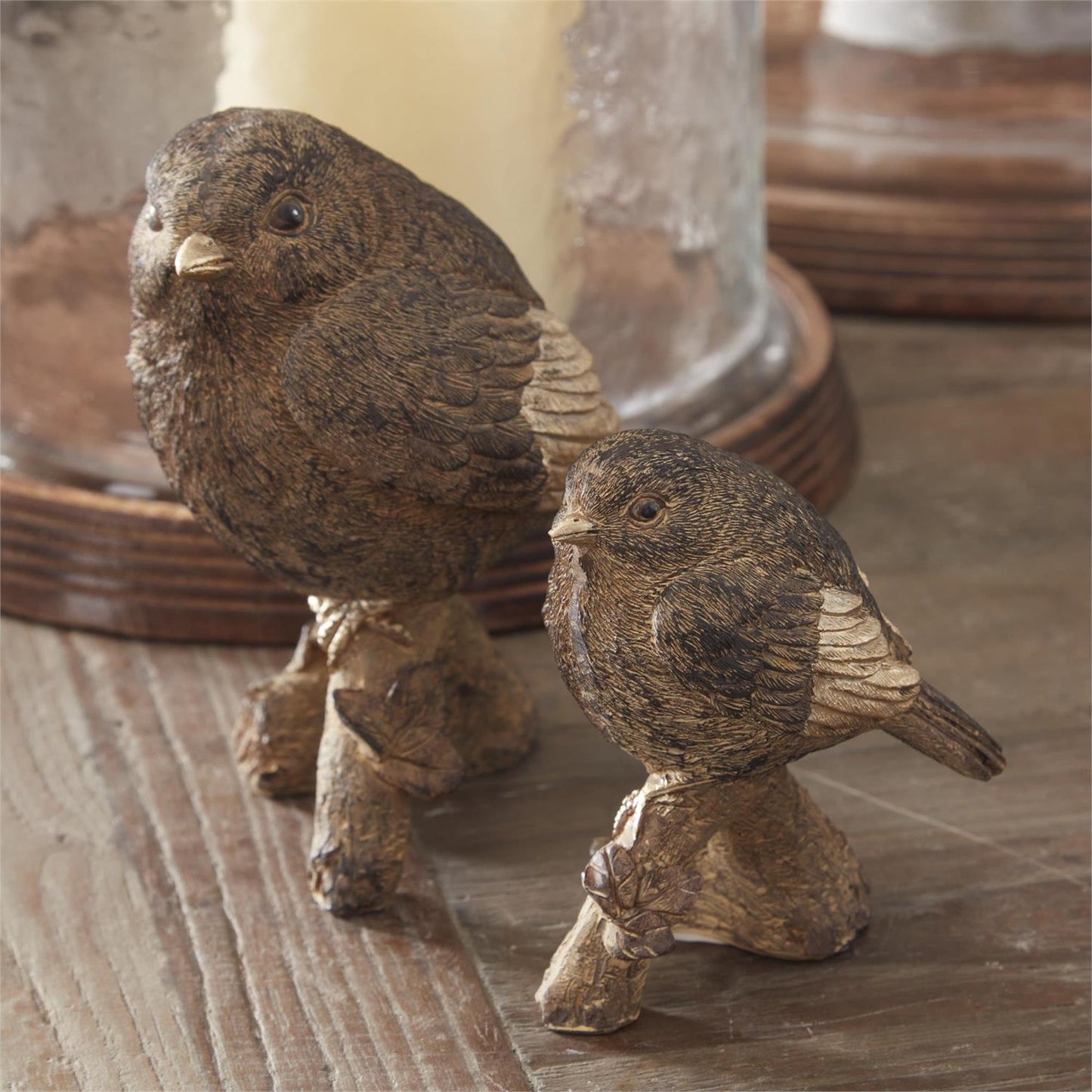 Textured Brown and Gold Resin Bird on Branch - 5.5"