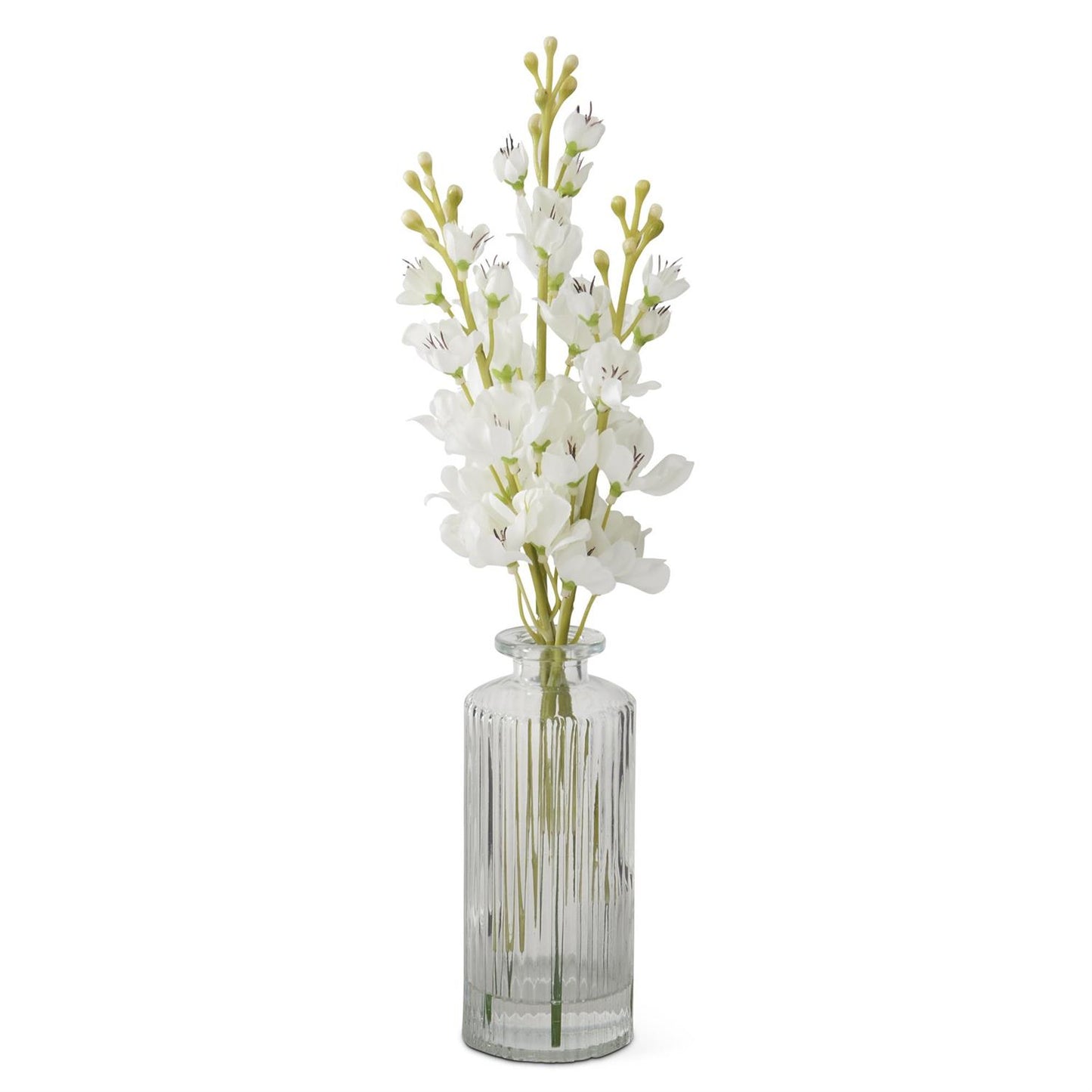 Delphinium Premade in Glass Vase W/Faux Water - White, 12"