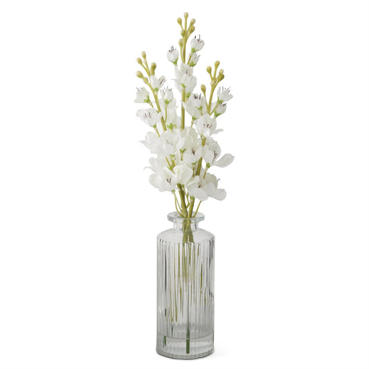 Delphinium Premade in Glass Vase W/Faux Water - White, 12"