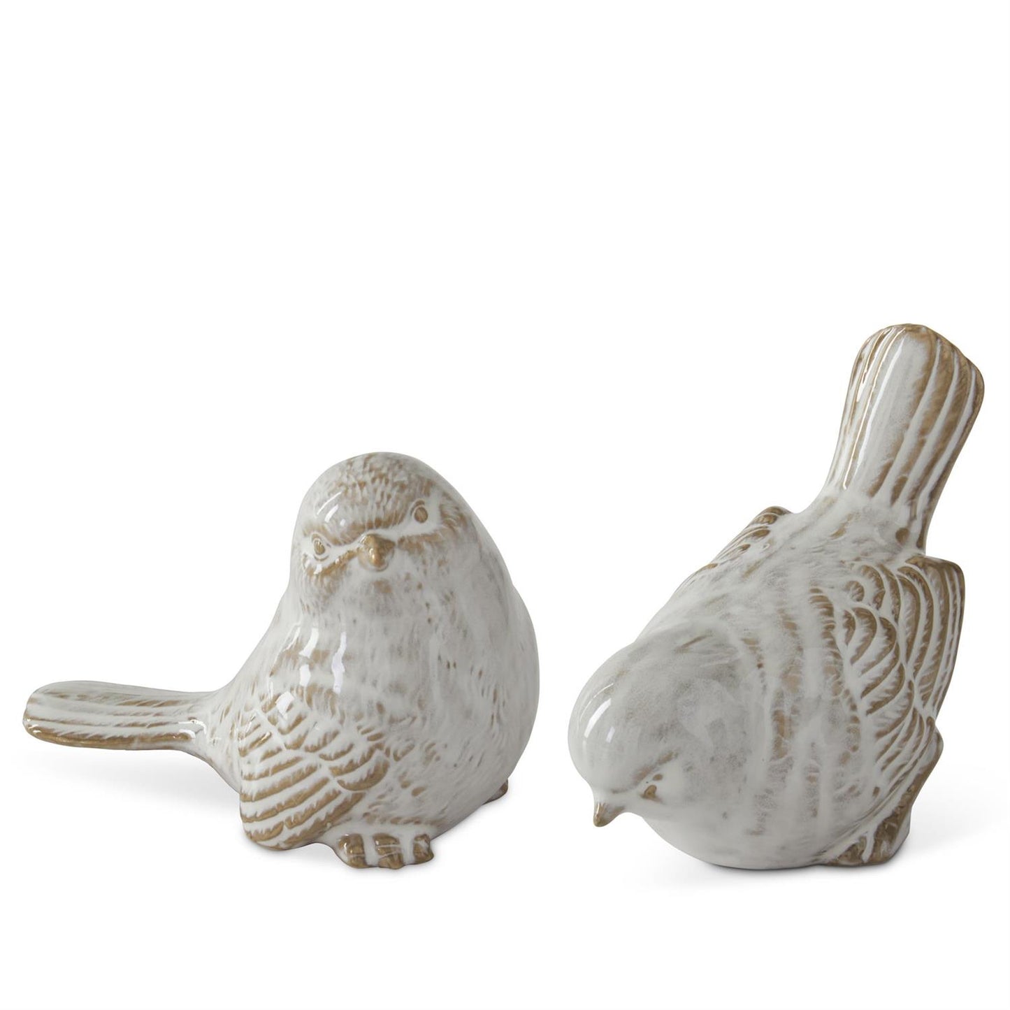 Glazed Ceramic Birds - Cream & Taupe, 3.5", 2 Assorted Styles