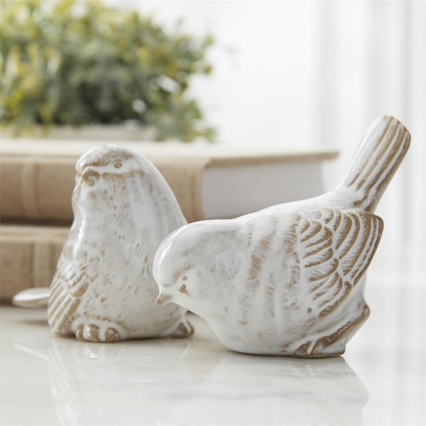 Glazed Ceramic Birds - Cream & Taupe, 3.5", 2 Assorted Styles