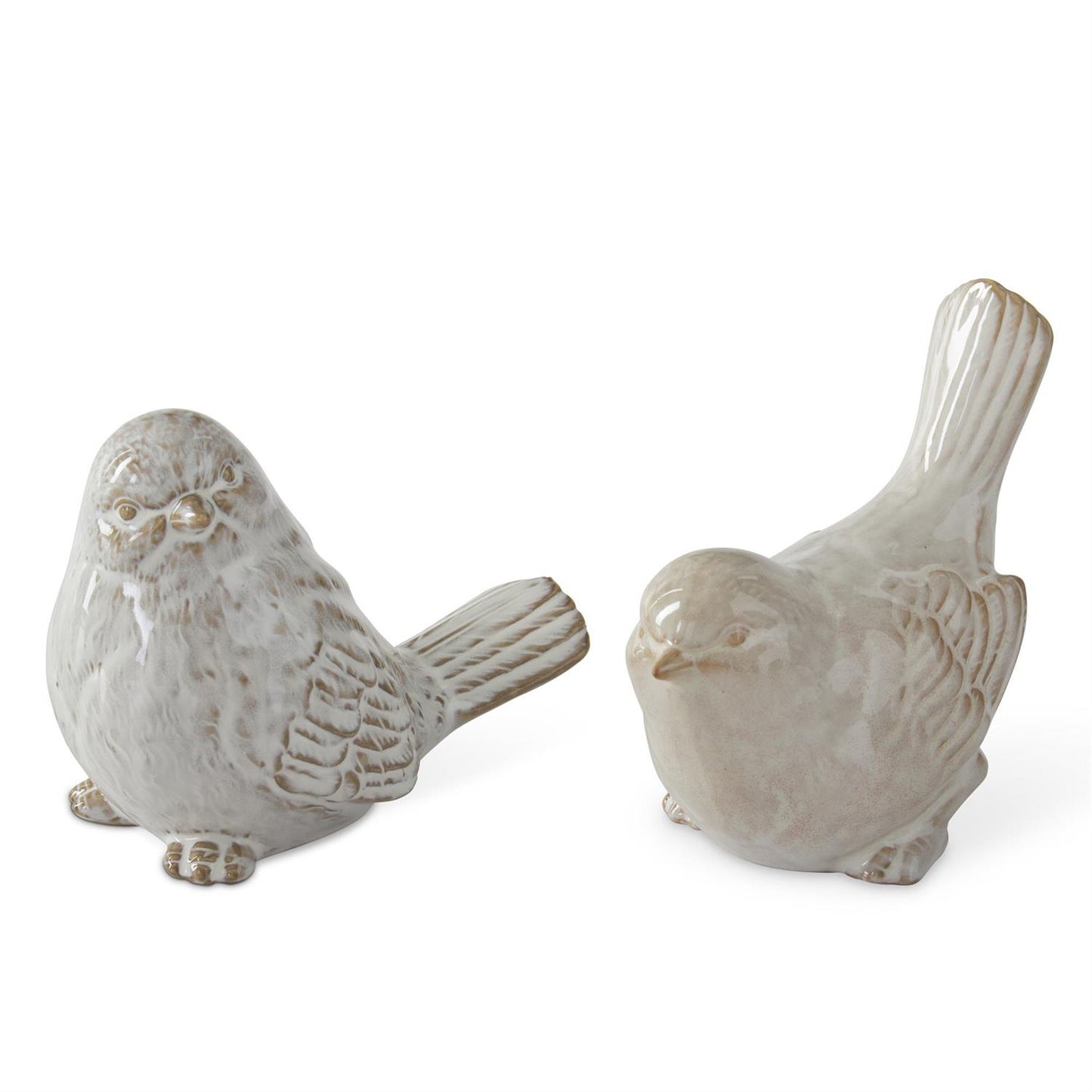 Cream and Taupe Glazed Ceramic Birds - 2 Assorted Styles, 4.25"
