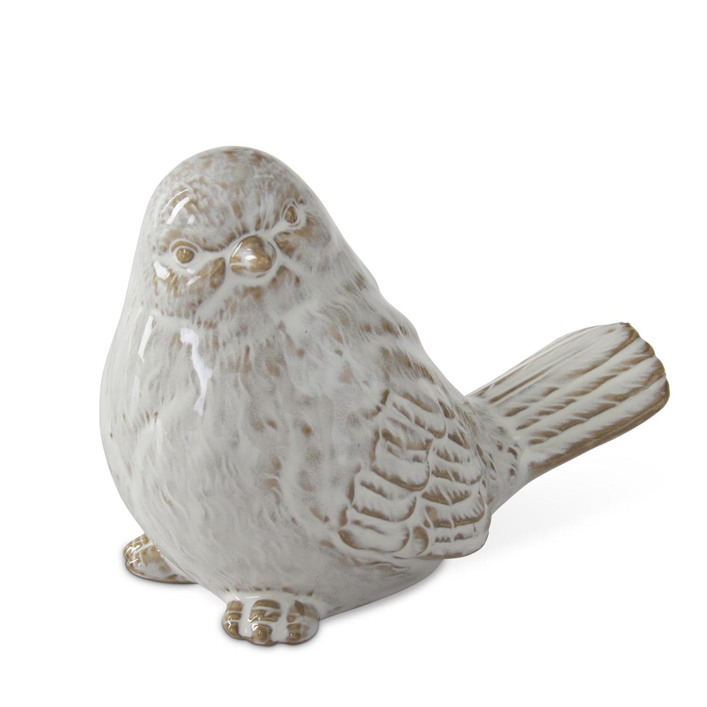 Cream and Taupe Glazed Ceramic Birds - 2 Assorted Styles, 4.25"
