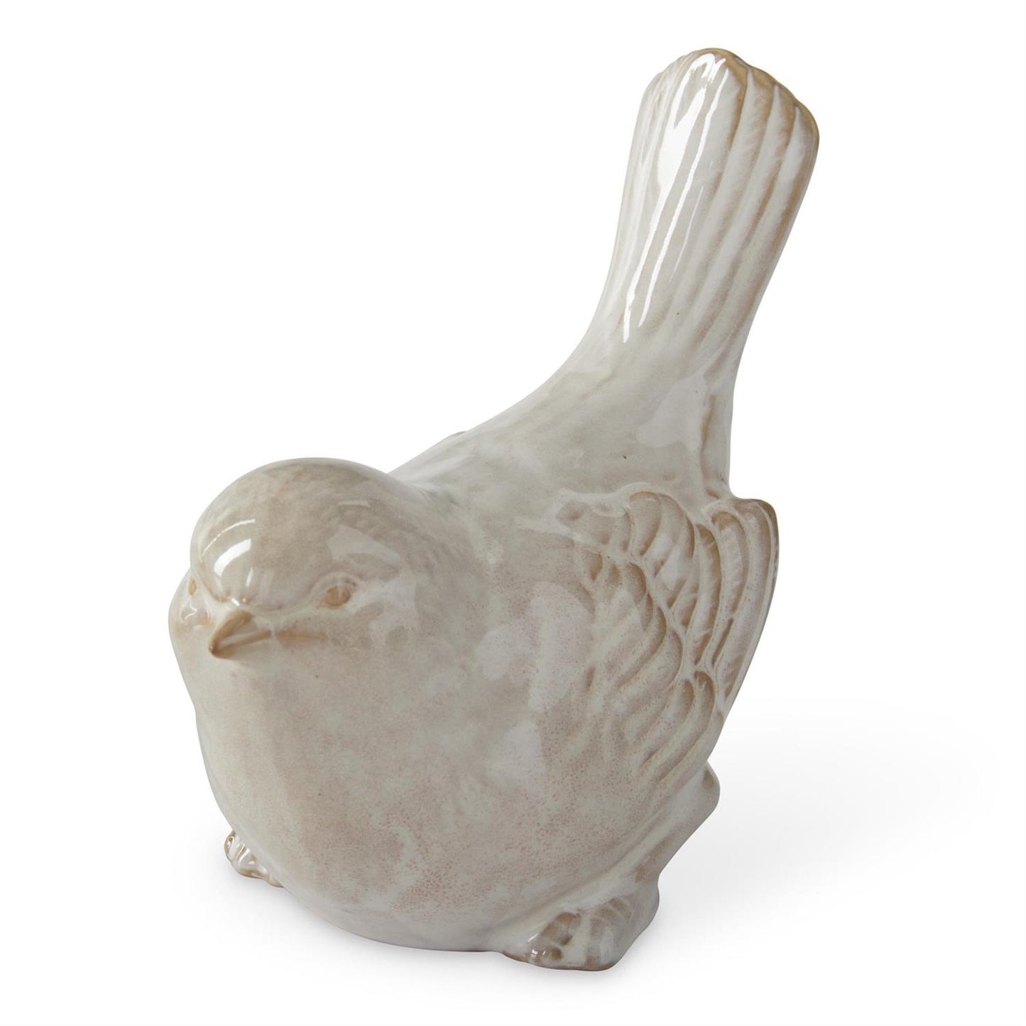 Cream and Taupe Glazed Ceramic Birds - 2 Assorted Styles, 4.25"