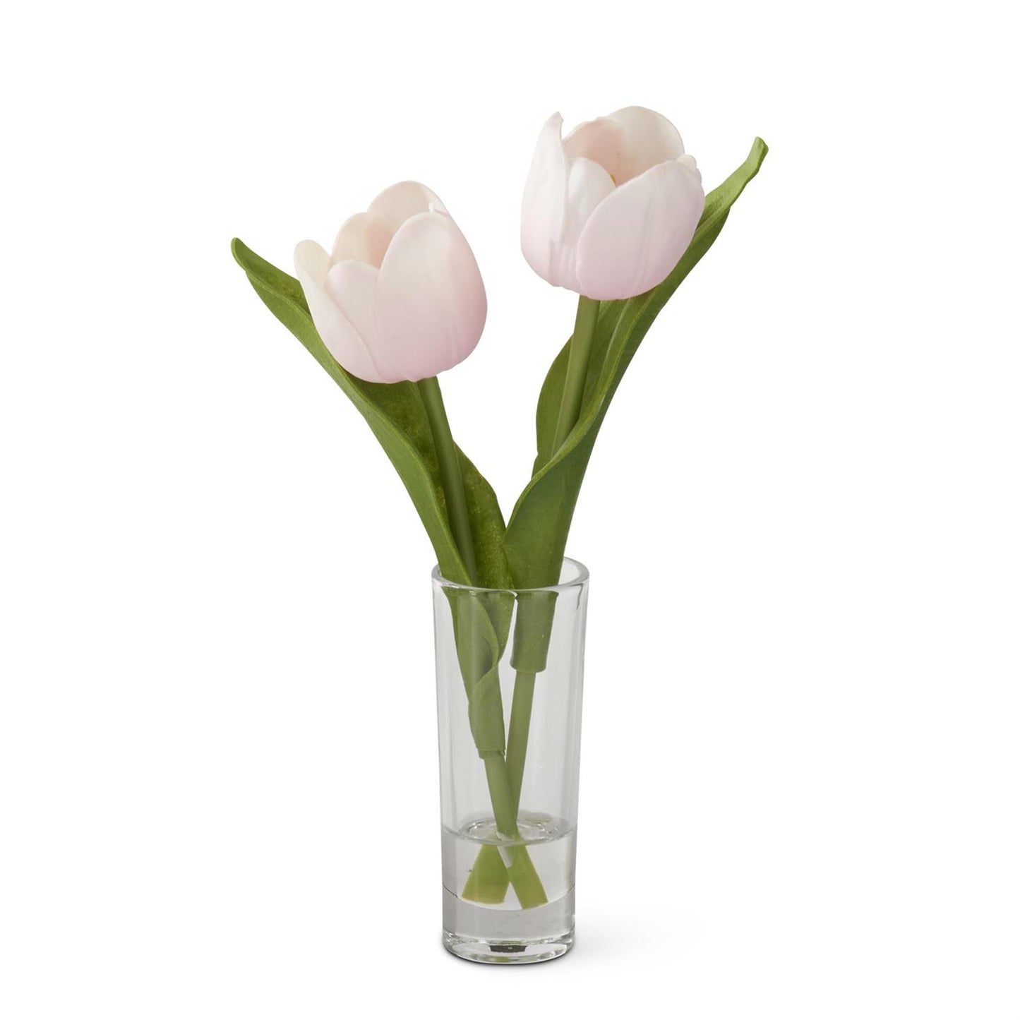 Real Touch Double Tulip Premade in Glass Vase w/Faux Water - Pink, 8.5"