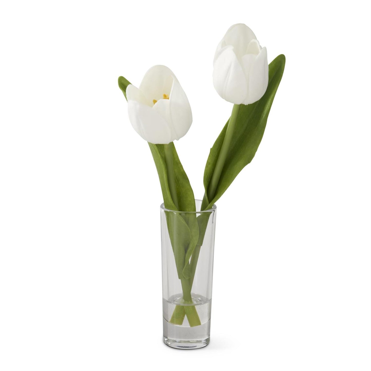 Real Touch Double Tulip Premade in Glass Vase W/Faux Water - White, 8.5"