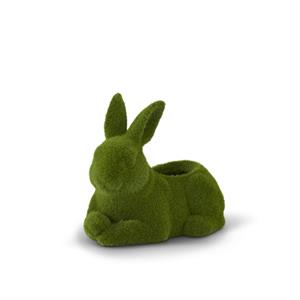 Resin Green Flocked Mossy Rabbit Container - 8"