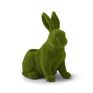 Resin Green Flocked Mossy Rabbit Container - 12.5"