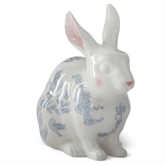 White Dolomite Bunny with Blue Easter Decals - 9.75"