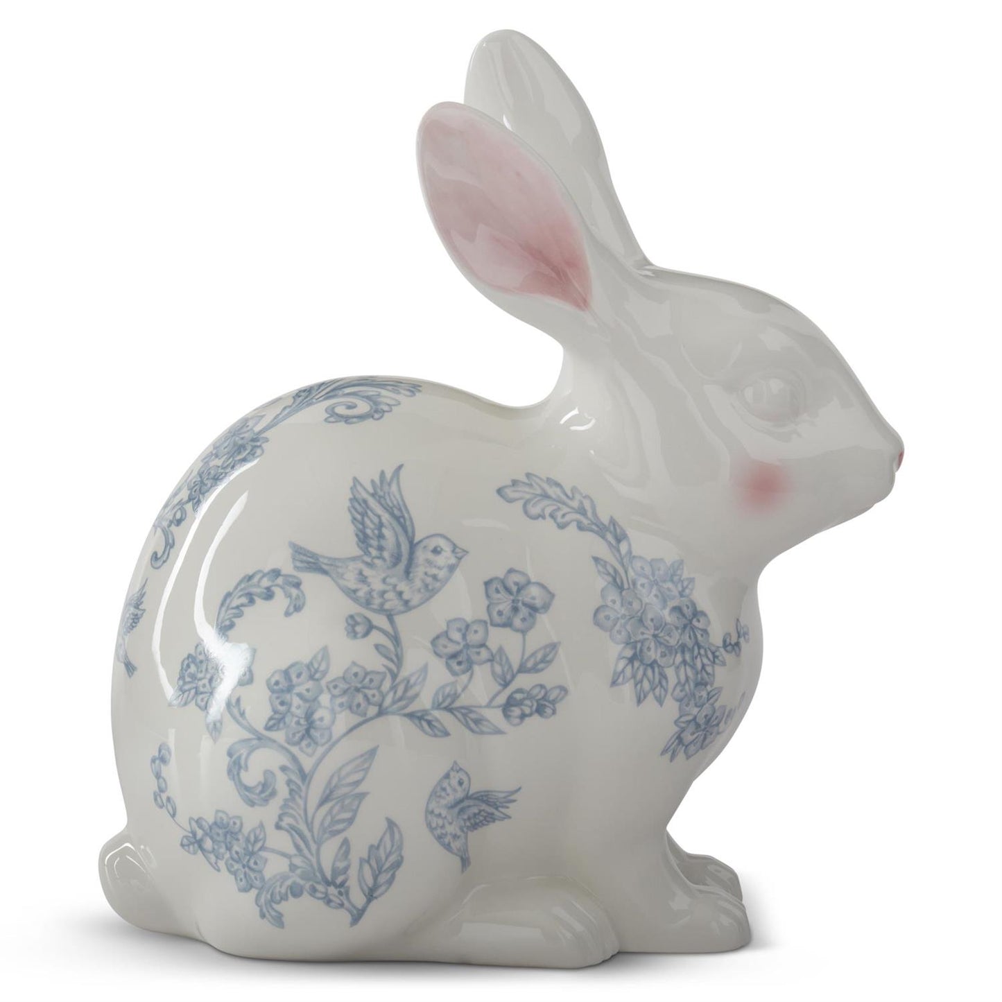 White Dolomite Bunny with Blue Easter Decals - 9.75"