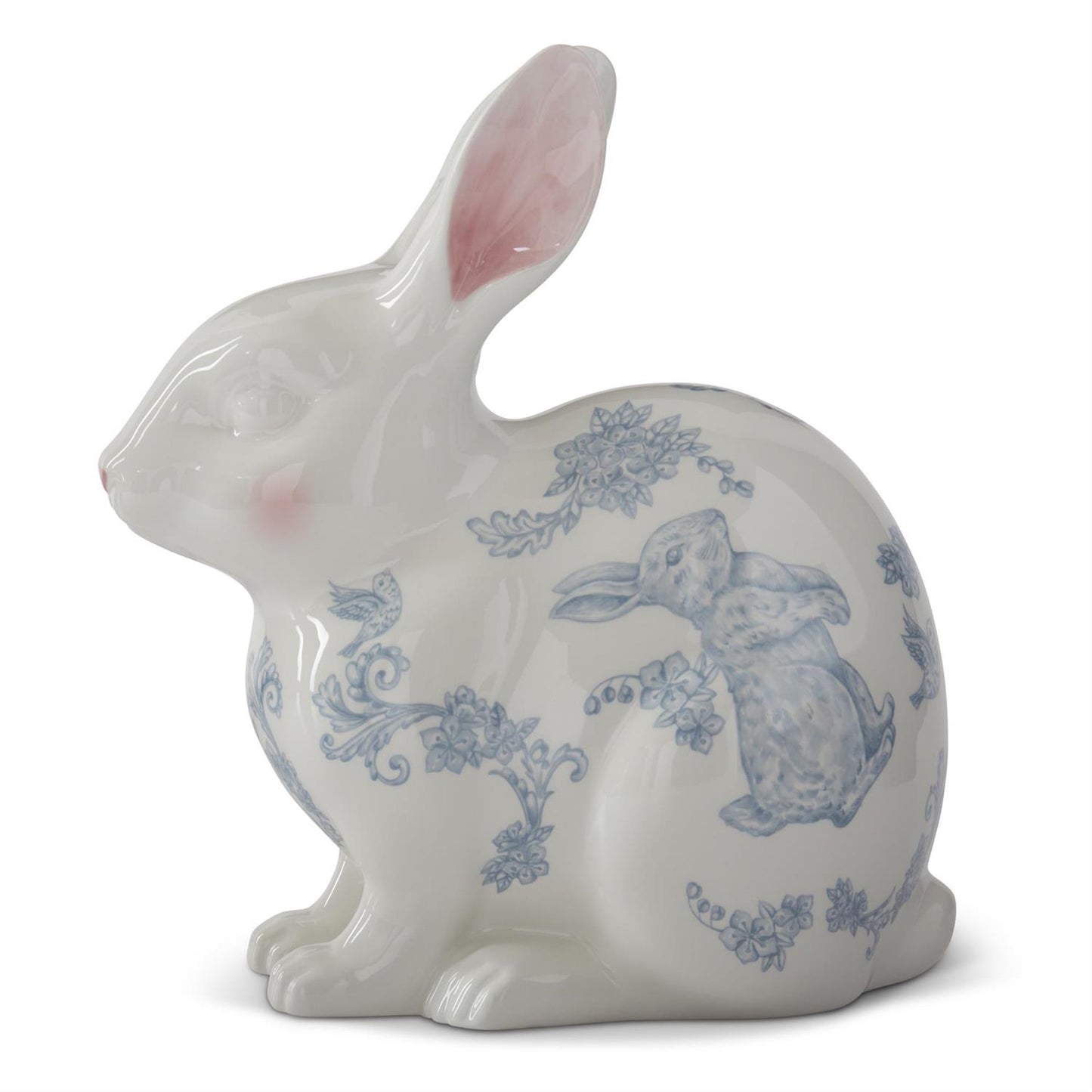 White Dolomite Bunny with Blue Easter Decals - 9.75"