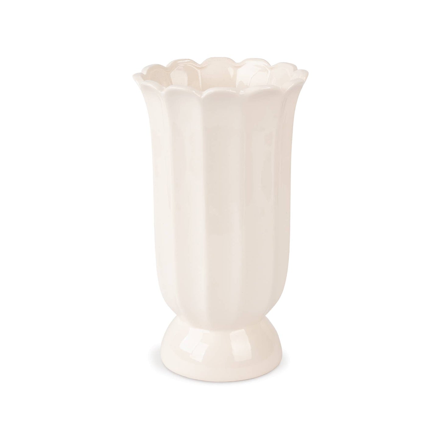 White Scalloped Vase - Ceramic, 9"