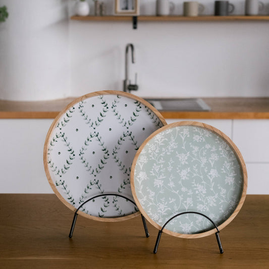 Cottage Bloom Wooden Round Tray S/2