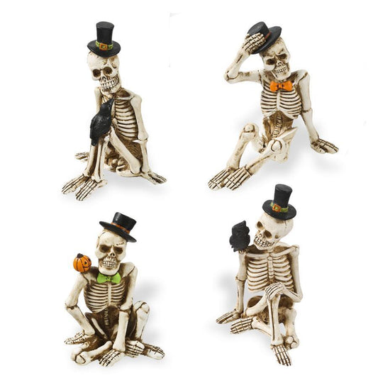 Resin Sitting Skeleton with Top Hat - Assorted styles, 4"