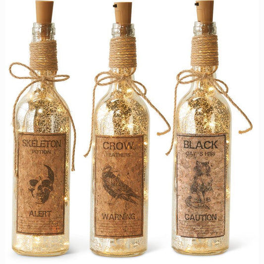 LED Mercury Glass Halloween Bottles w/Corks - 12.5"