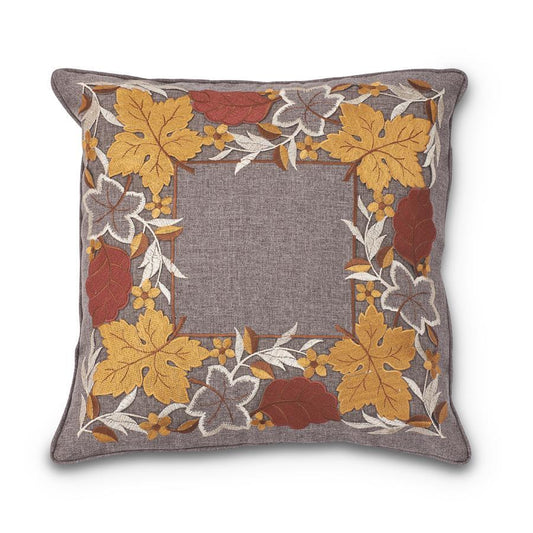 16" Embroidered Cutout Fall Leaves Pillow