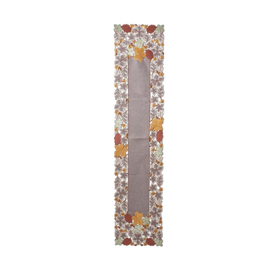 68" Embroidered Cutout Fall Leaves Table Runner