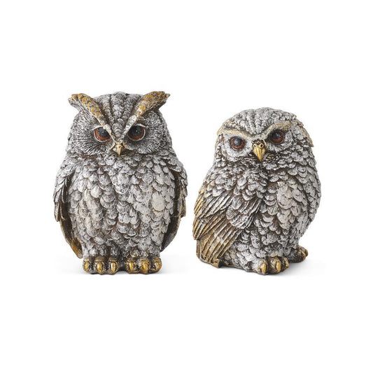 Silver and Gold Metallic Resin Owl - 5.75"