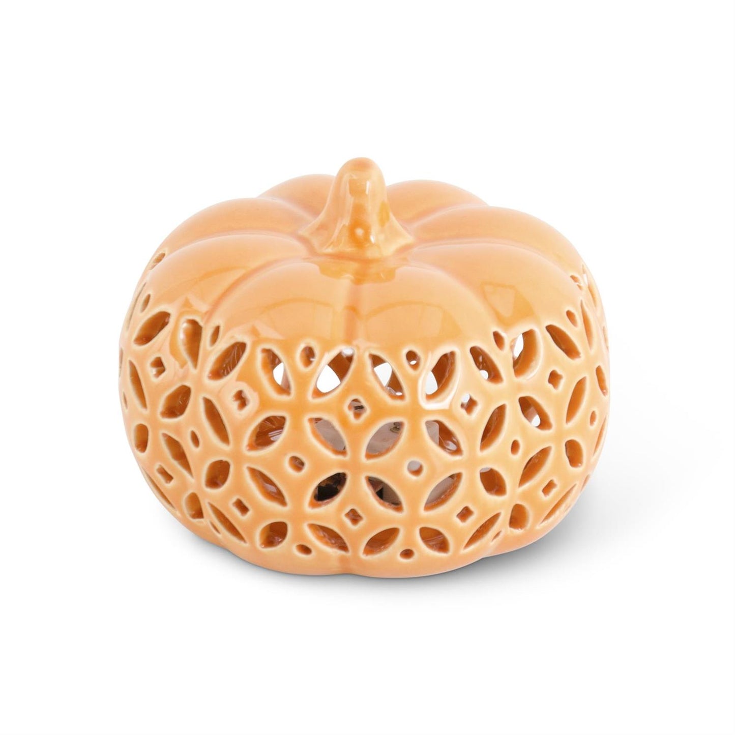 Orange Ceramic Cutout LED Pumpkin with Timer