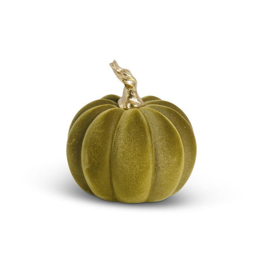 3.5" Green Velvet Pumpkin W/Twisted Gold Stem