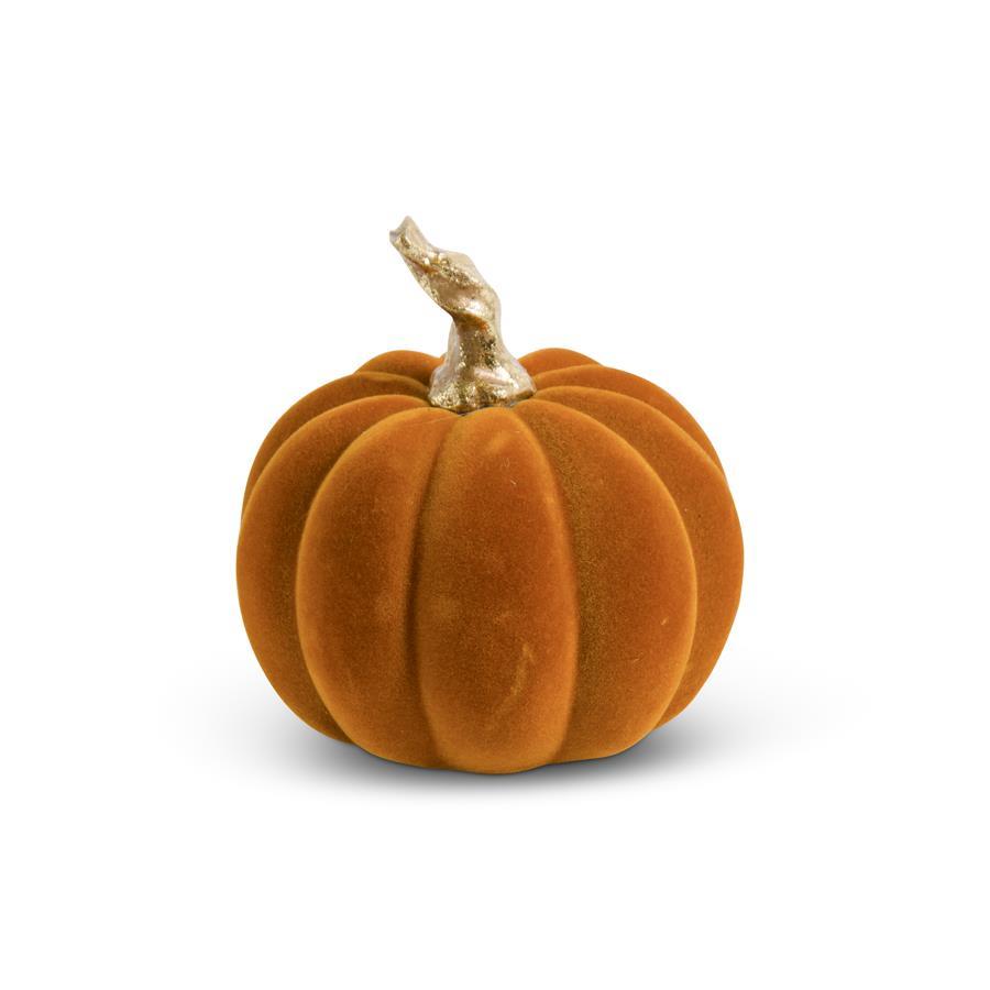 3.5" Orange Velvet Pumpkin w/Twisted Gold Stem