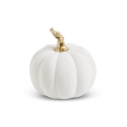 3.5" White Velvet Pumpkin W/Twisted Gold Stem