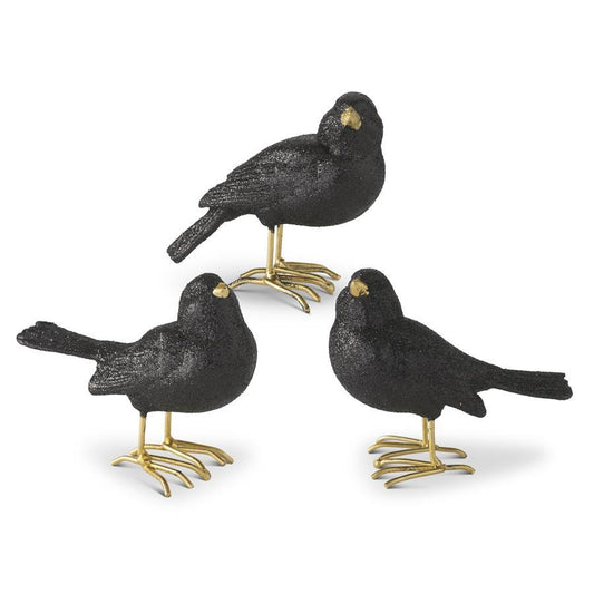 Glittered Black Resin Birds with Gold Feet - 3.25"