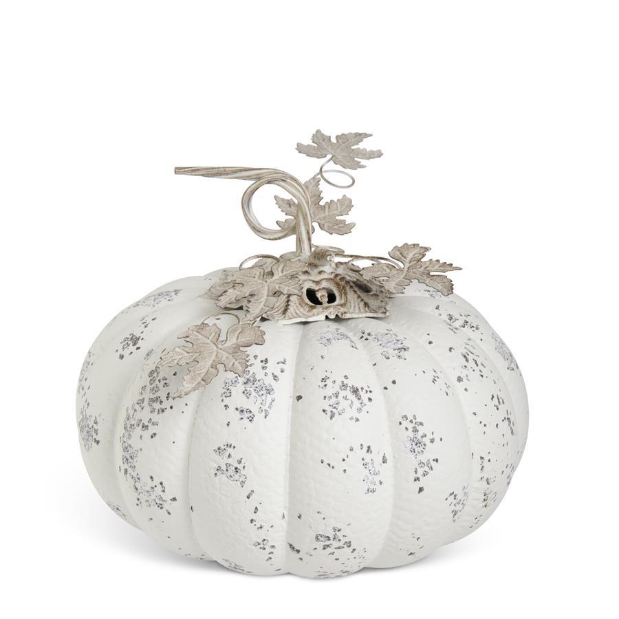 17" Distressed White Metal Pumpkin