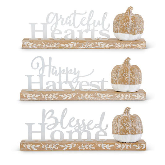 Assorted Enamel And Wood Inspirational Harvest Cutout Tabletop Sign