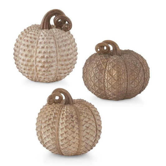 Resin Beige Textured Pumpkins - 3 Assorted Styles