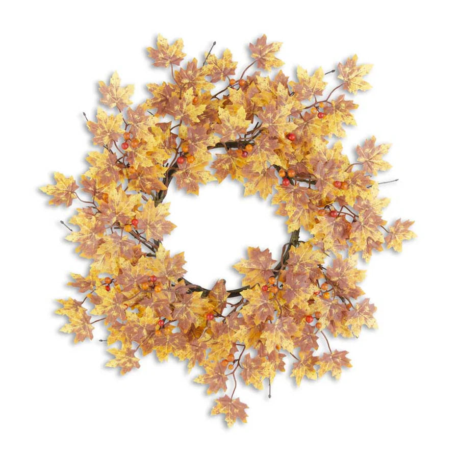 29" Yellow & Brown Maple Leaves Wreath w/Berries